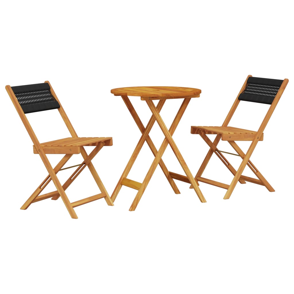 vidaXL 3-tlg. Bistro-Set Schwarz Polypropylen und Massivholz
