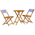 vidaXL 3-tlg. Bistro-Set Blau und Weiß Stoff und Massivholz