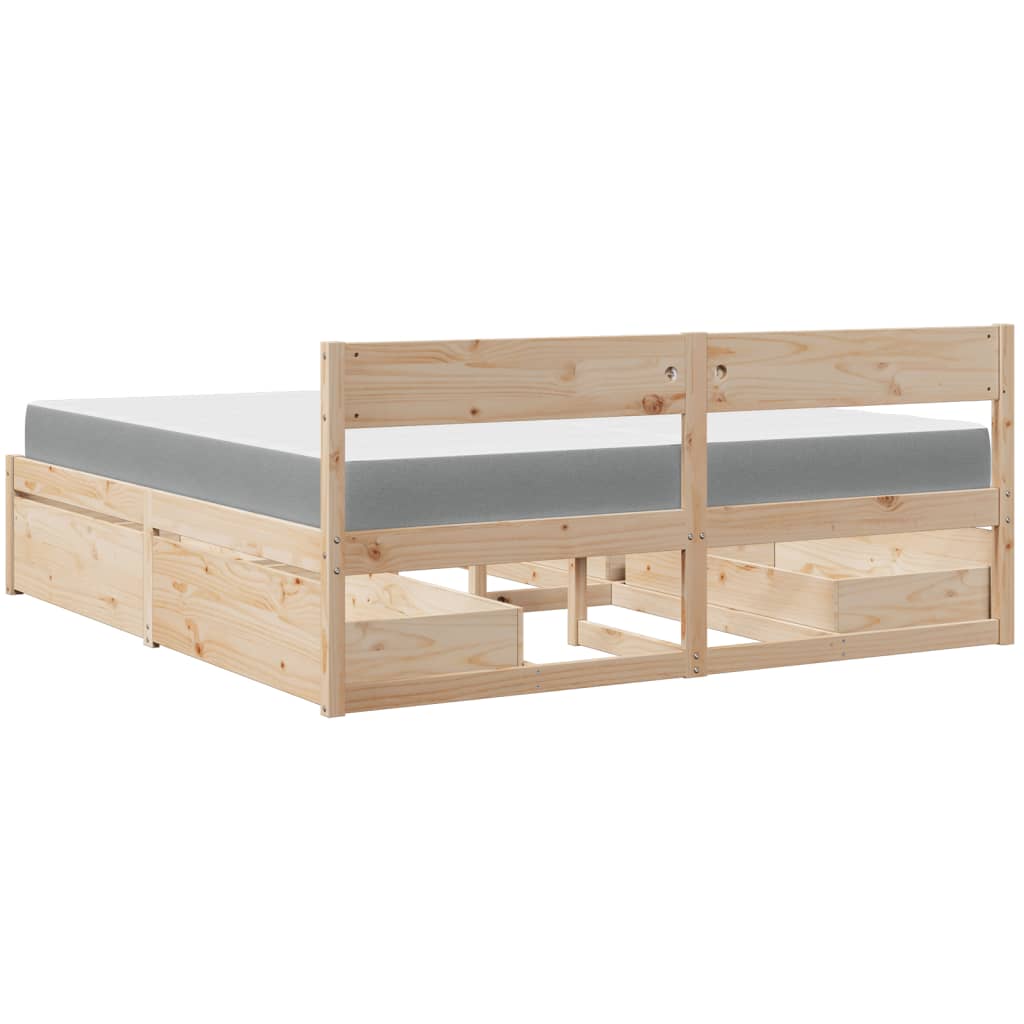 vidaXL Bett mit Schubladen und Matratze 200x200 cm Massivholz Kiefer
