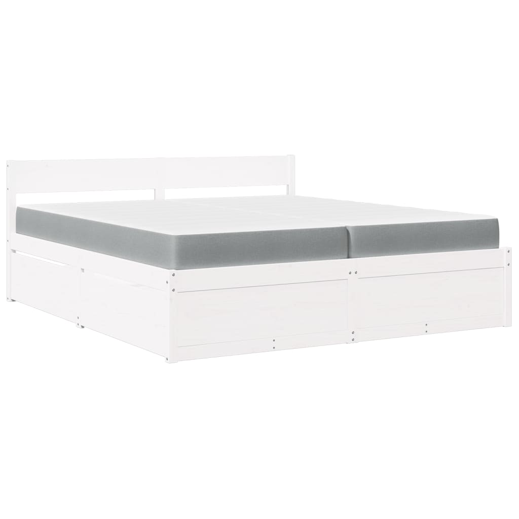 vidaXL Bett mit Schubladen und Matratze Weiß 200x200 cm Massivholz