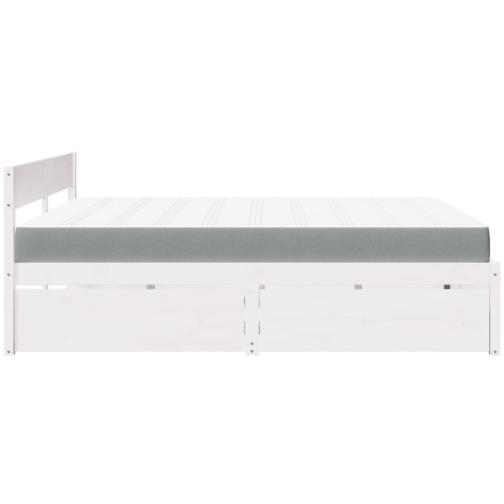 vidaXL Bett mit Schubladen und Matratze Weiß 200x200 cm Massivholz