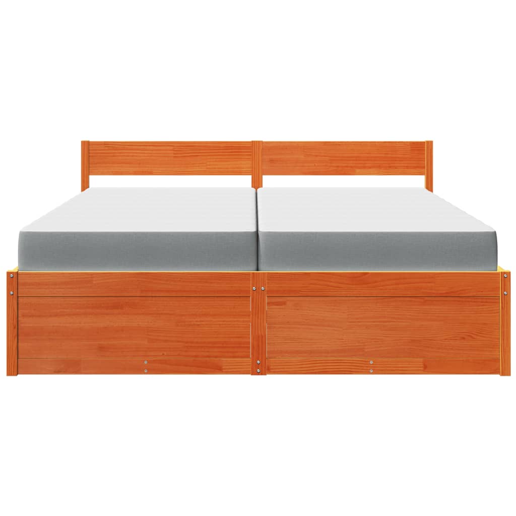 vidaXL Bett mit Schubladen und Matratze Wachsbraun 200x200 Massivholz