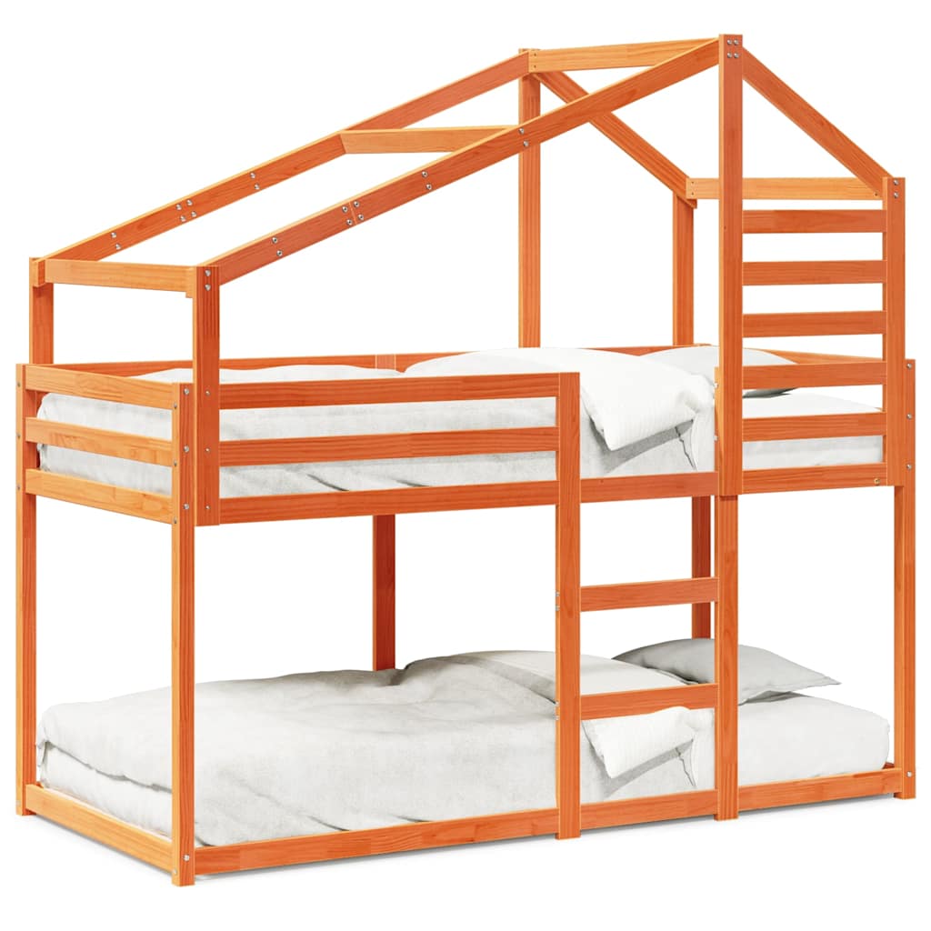 vidaXL Etagenbett mit Dach Wachsbraun 80x200 cm Massivholz Kiefer