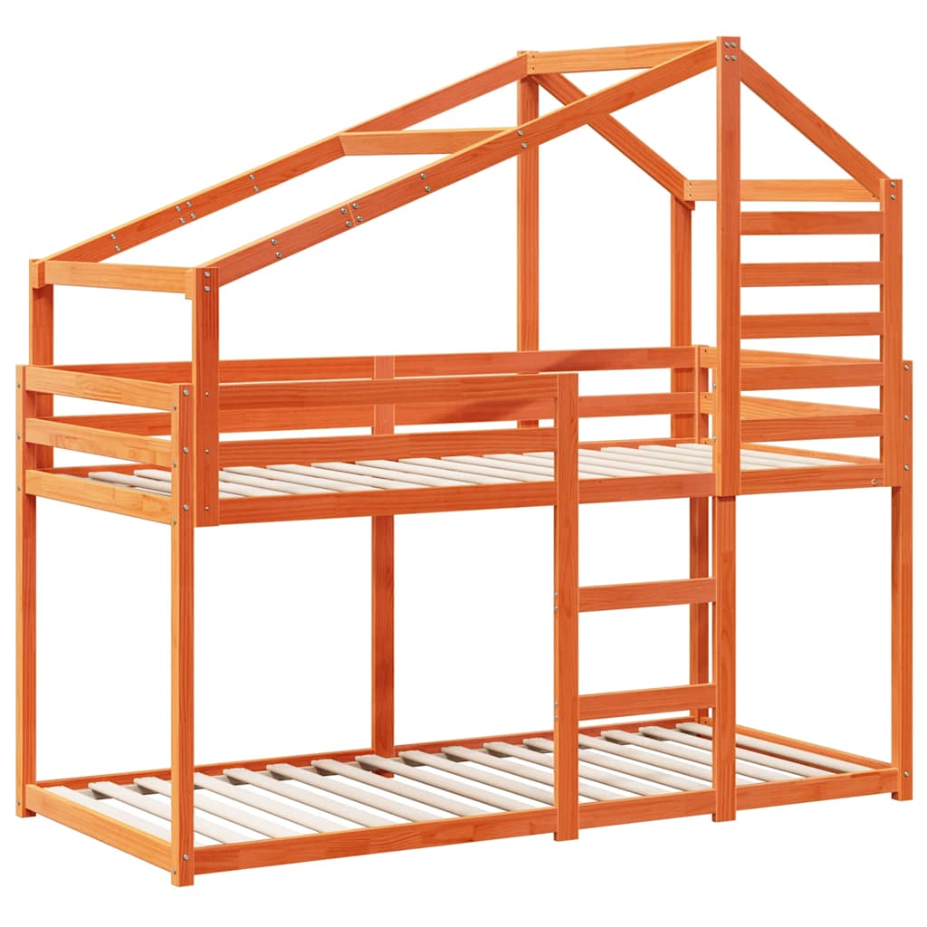 vidaXL Etagenbett mit Dach Wachsbraun 80x200 cm Massivholz Kiefer