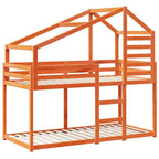 vidaXL Etagenbett mit Dach Wachsbraun 80x200 cm Massivholz Kiefer