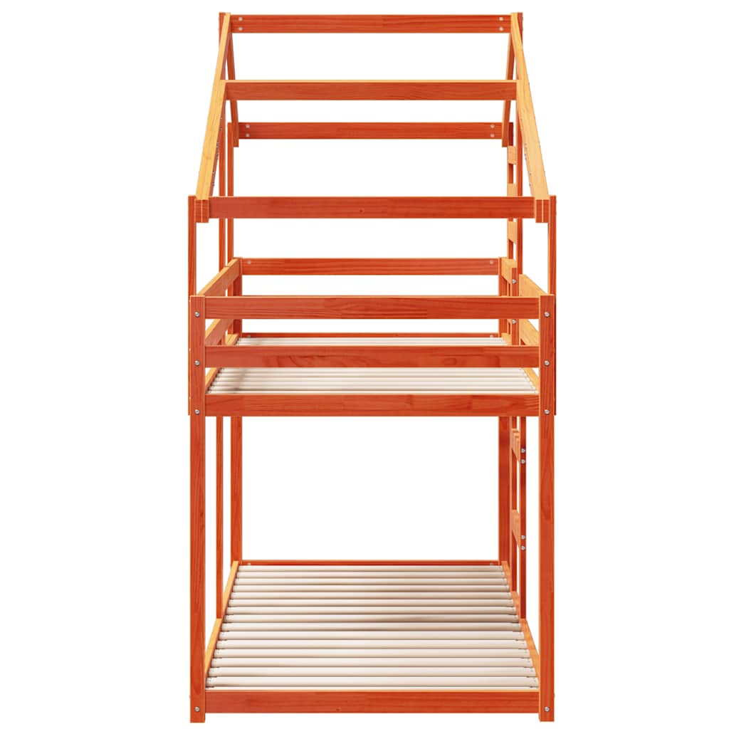vidaXL Etagenbett mit Dach Wachsbraun 80x200 cm Massivholz Kiefer