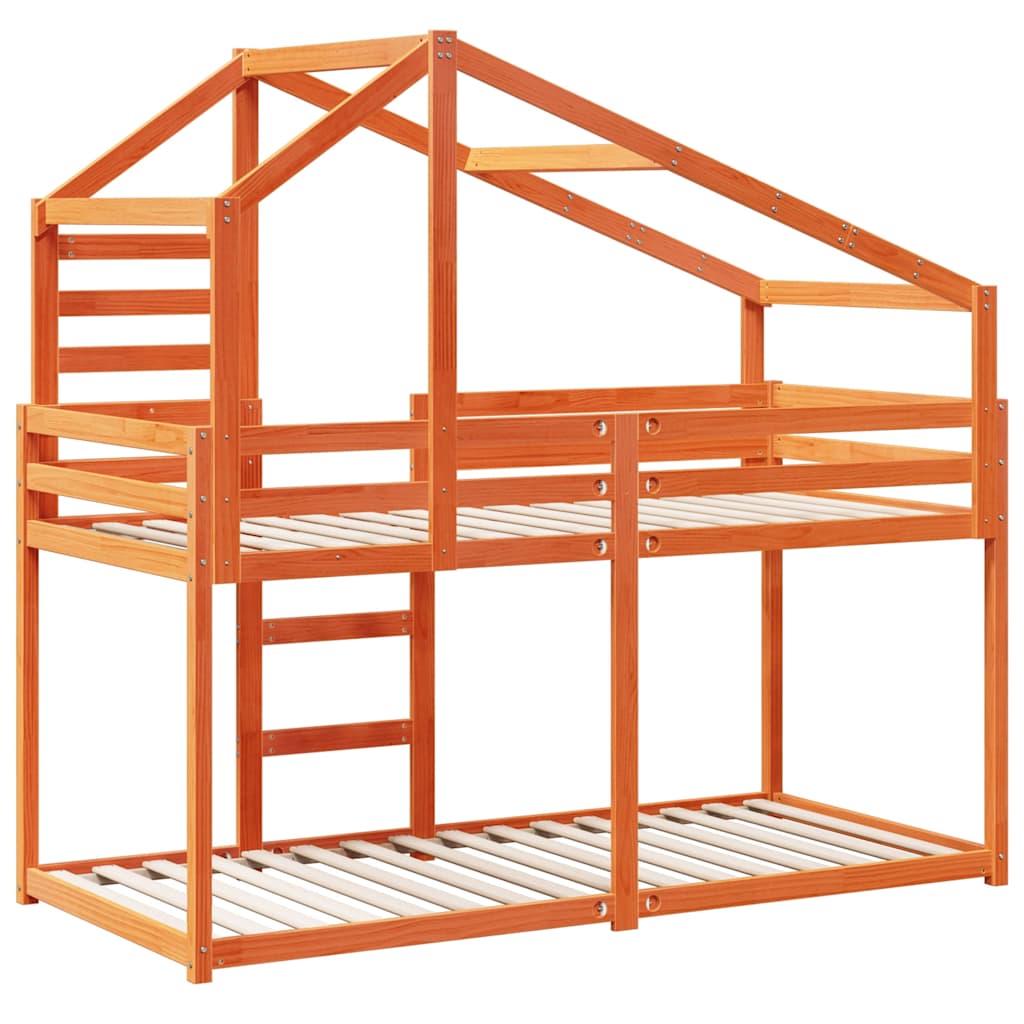 vidaXL Etagenbett mit Dach Wachsbraun 80x200 cm Massivholz Kiefer