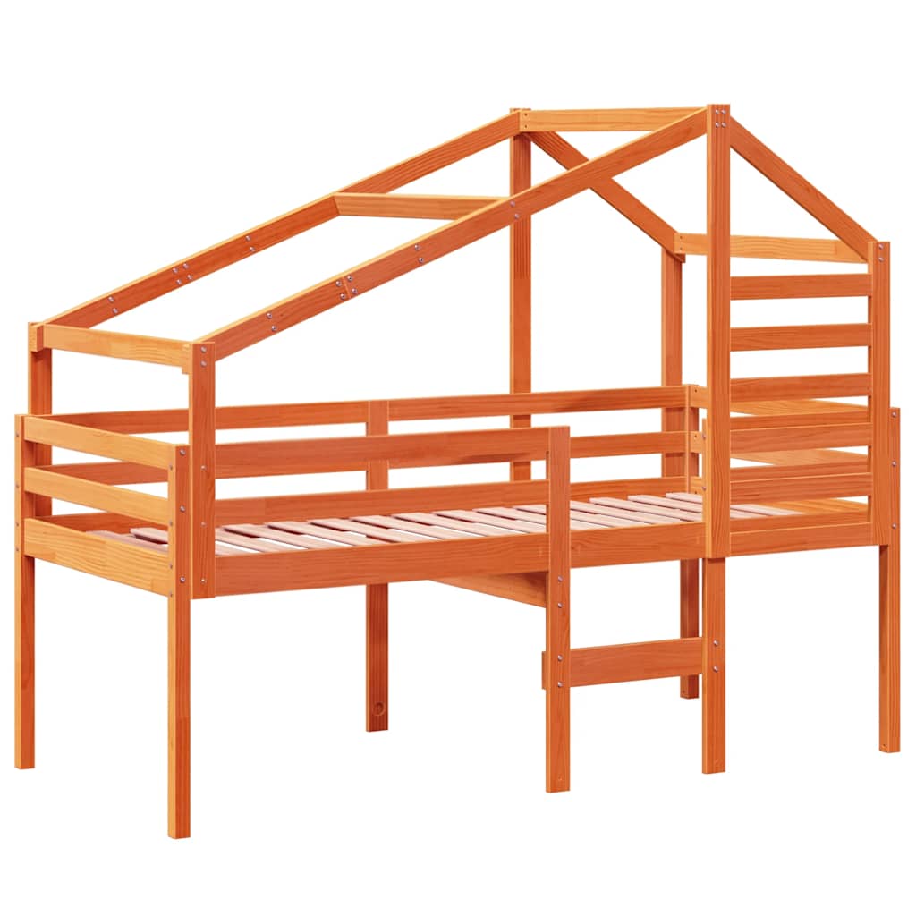 vidaXL Hochbett mit Dach Wachsbraun 80x200 cm Massivholz Kiefer