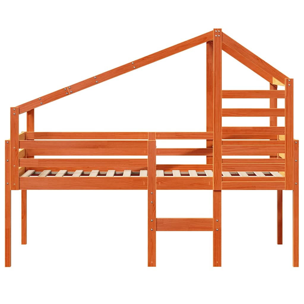 vidaXL Hochbett mit Dach Wachsbraun 80x200 cm Massivholz Kiefer