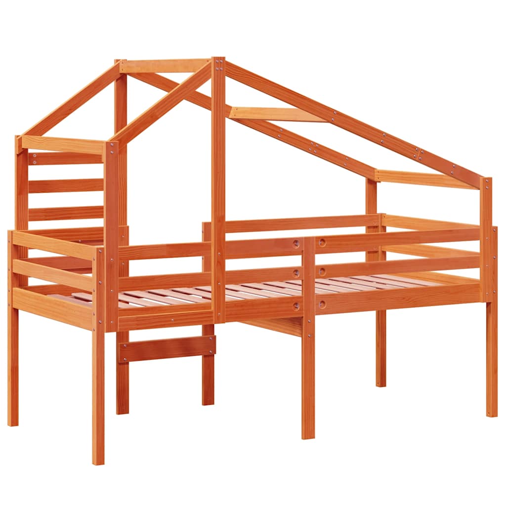 vidaXL Hochbett mit Dach Wachsbraun 80x200 cm Massivholz Kiefer