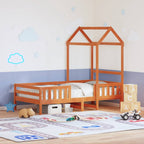 vidaXL Massivholzbett mit Dach Wachsbraun 100x200 cm Kiefer
