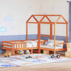 vidaXL Massivholzbett und Bank mit Dach Weiß 100x200 cm Kiefernholz