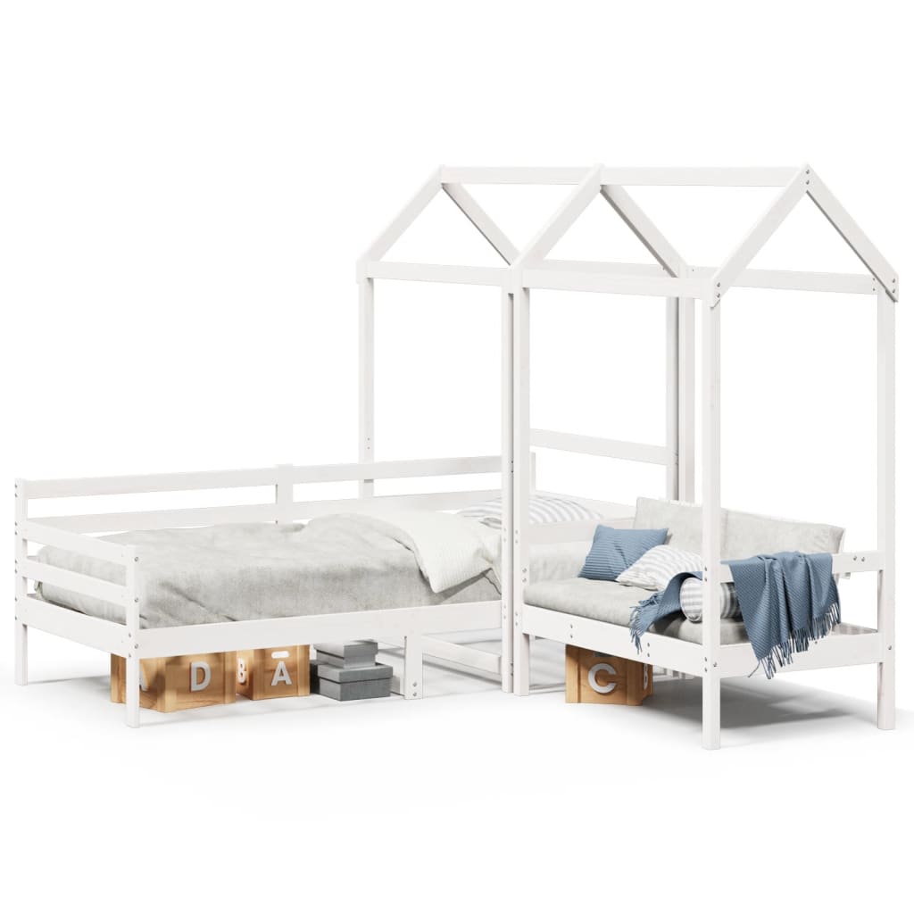 vidaXL Tagesbett und Bank mit Dach Weiß 80x200 cm Kiefernholz