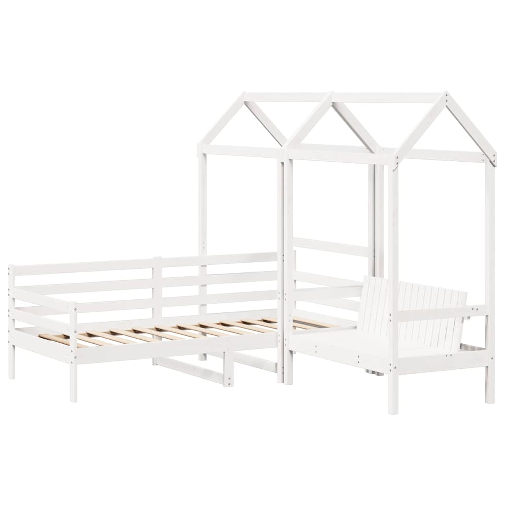 vidaXL Tagesbett und Bank mit Dach Weiß 80x200 cm Kiefernholz