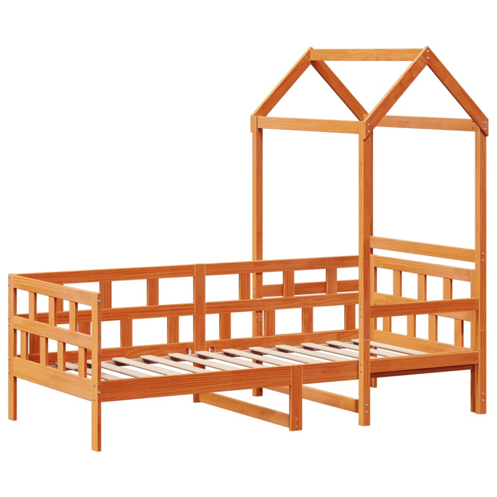 vidaXL Tagesbett mit Dach Wachsbraun 90x200 cm Massivholz Kiefer