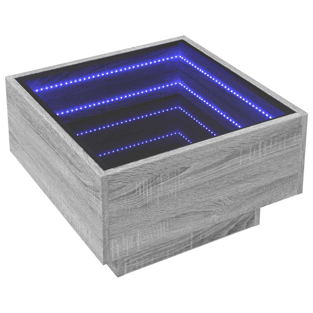 vidaXL LED-Couchtisch Grau Sonoma 50x50x30 cm Holzwerkstoff