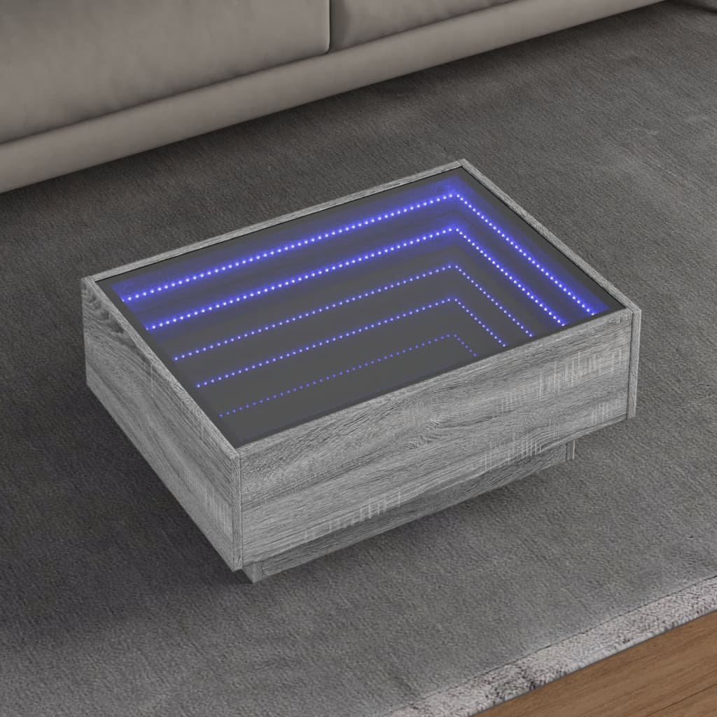 vidaXL LED-Couchtisch Grau Sonoma 50x50x30 cm Holzwerkstoff