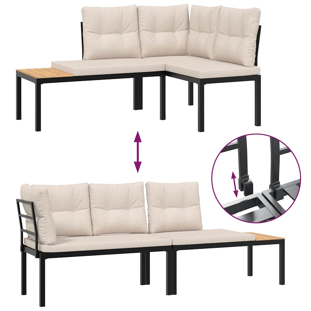 vidaXL Gartenbank-Set 3-tlg. Schwarz Pulverbeschichteter Stahl