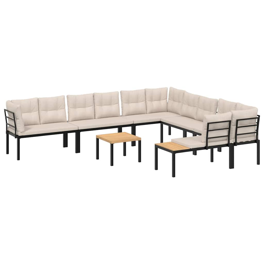 vidaXL 7-tlg. Garten-Sofagarnitur mit Kissen Schwarz Stahl