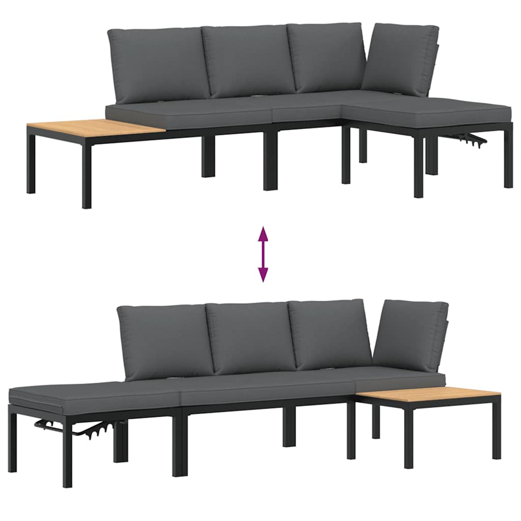 vidaXL 3-tlg. Garten-Sofagarnitur mit Kissen Schwarz Aluminium