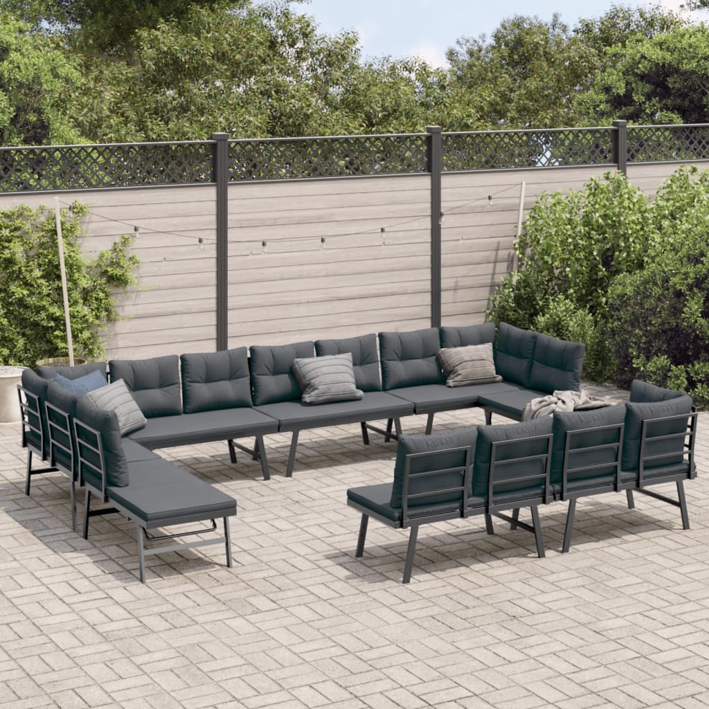 vidaXL 8-tlg. Garten-Sitzgruppe mit Kissen Schwarz Stahl