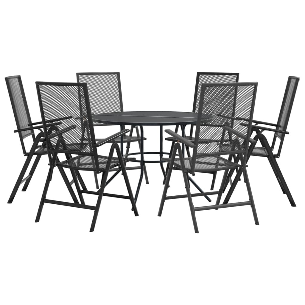 vidaXL Gartenstuhl-Set 7-tlg. Verstellbar Pulverbeschichteter Stahl