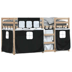 vidaXL Etagenbett mit Vorhängen Weiß Schwarz 90x200 cm Kiefernholz