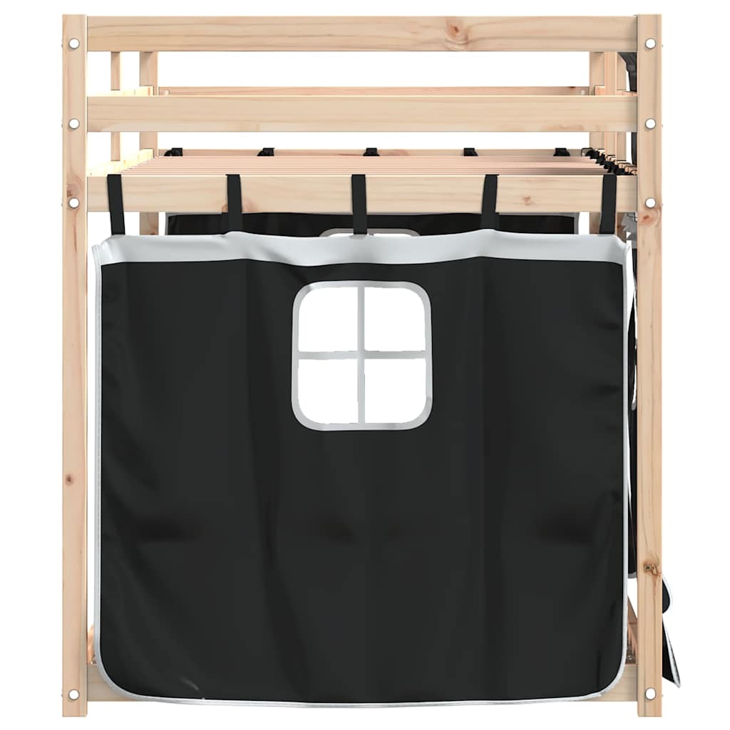 vidaXL Etagenbett mit Vorhängen Weiß Schwarz 90x200 cm Kiefernholz