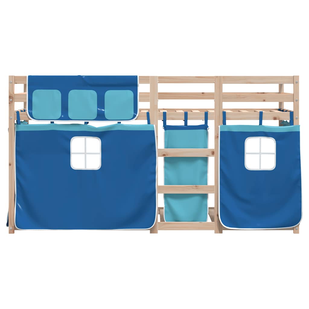 vidaXL Etagenbett mit Vorhängen Blau 90x200 cm Massivholz Kiefer