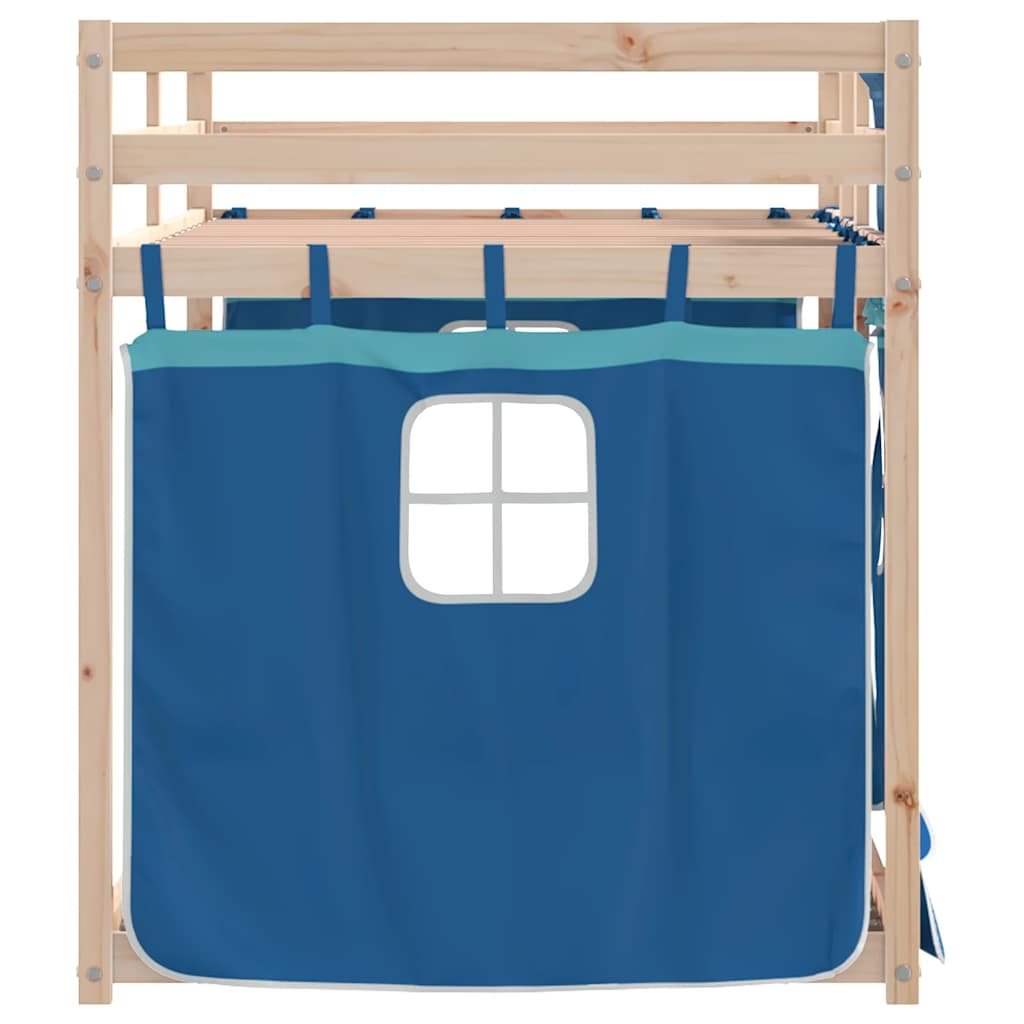 vidaXL Etagenbett mit Vorhängen Blau 90x200 cm Massivholz Kiefer