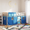 vidaXL Etagenbett mit Vorhängen Blau 90x200 cm Massivholz Kiefer