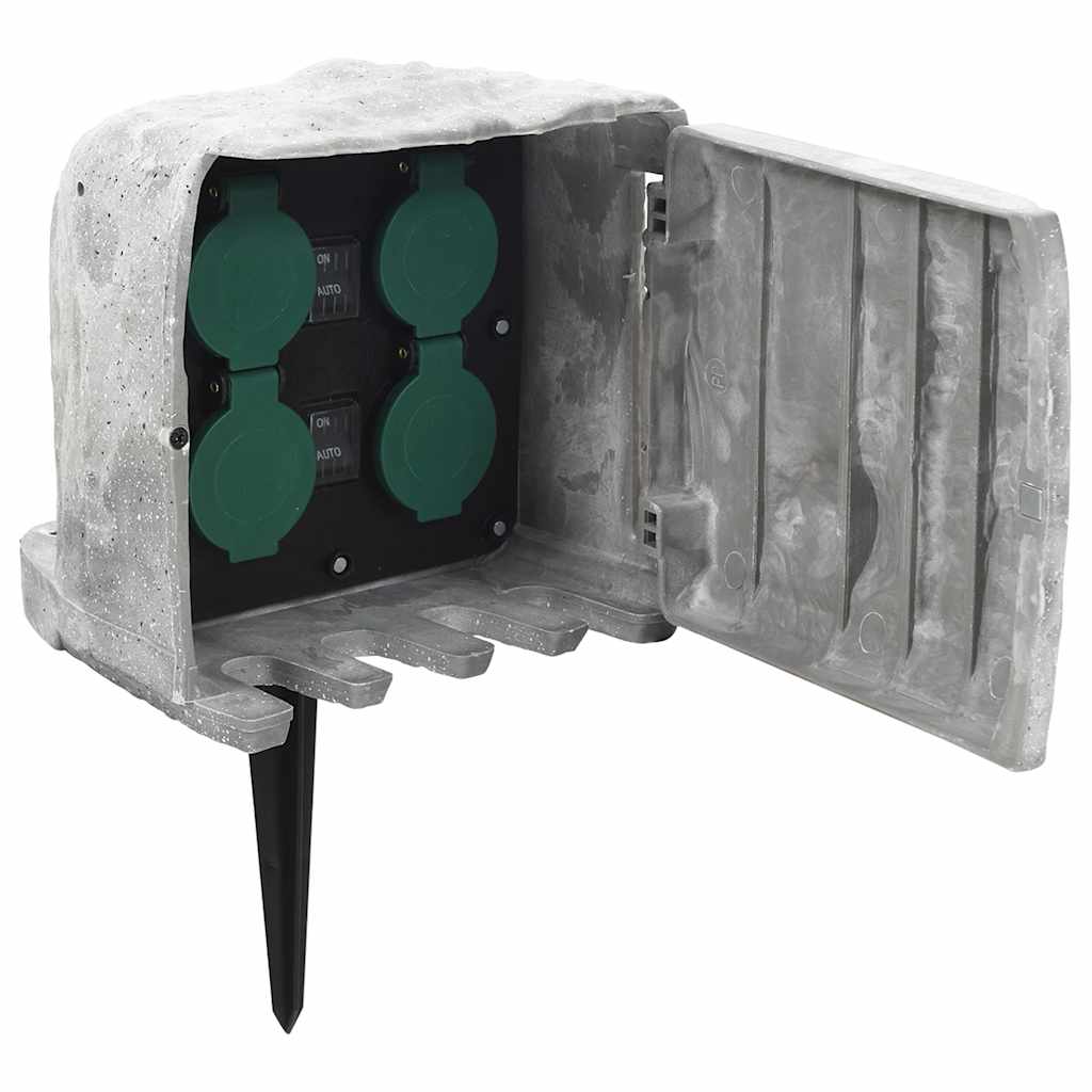 vidaXL Außensteckdose mit Erdspieß & Lichtsensor 4-fach Steinoptik
