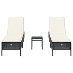 vidaXL 3-tlg. Sonnenliegen-Set mit Auflage Schwarz Poly-Rattan