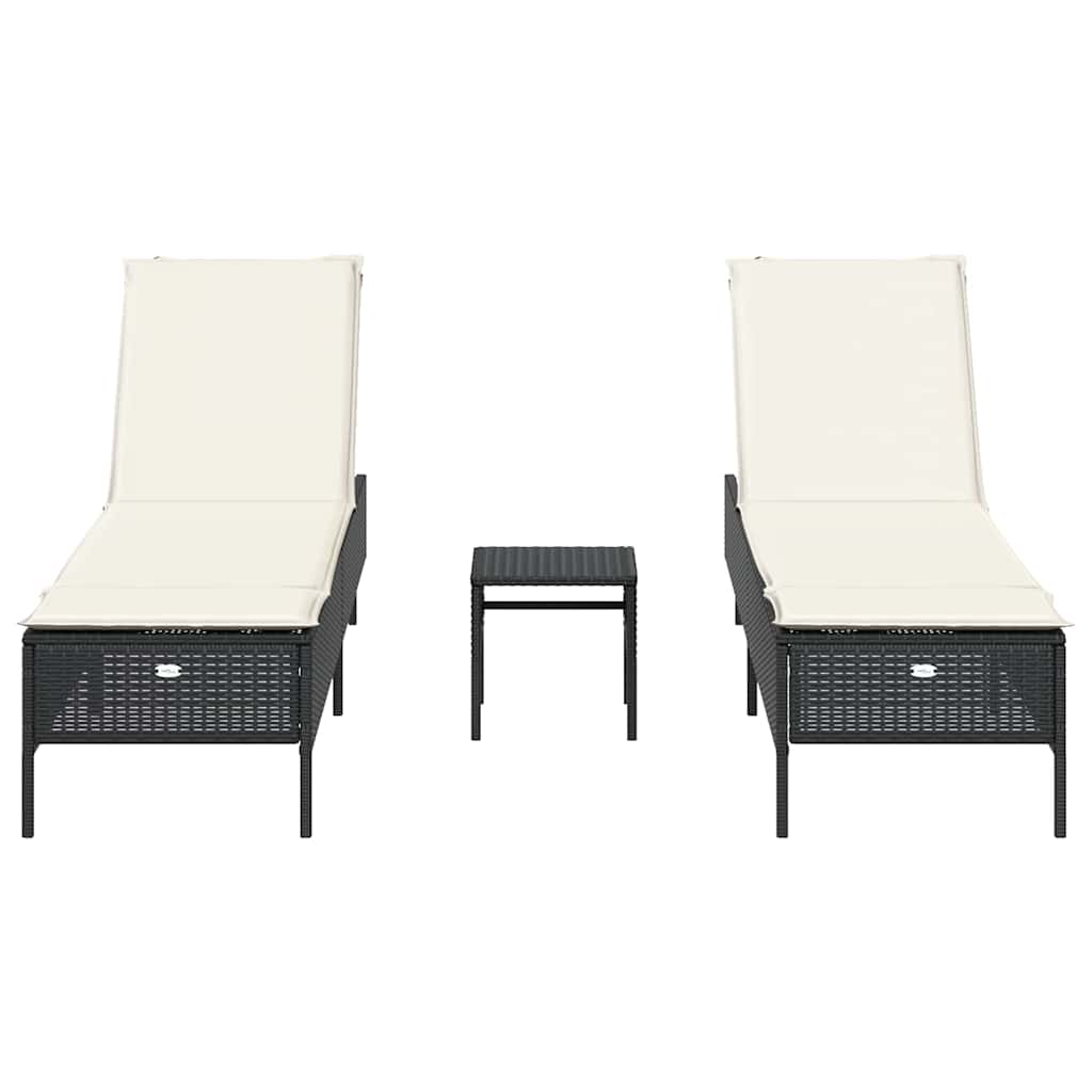 vidaXL 3-tlg. Sonnenliegen-Set mit Auflage Schwarz Poly-Rattan