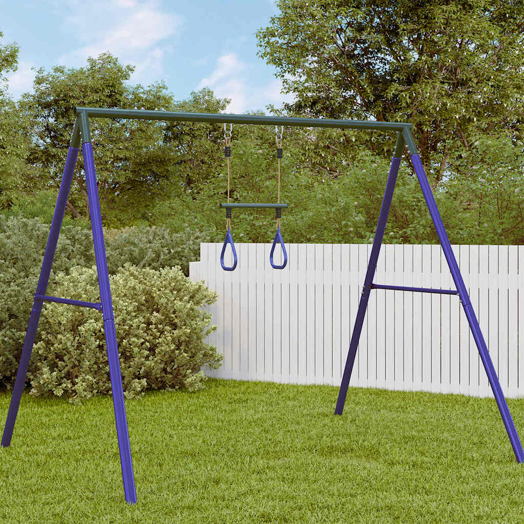 vidaXL Trapezstange mit Turnringen für Kinder Blau Dunkelgrün Stahl