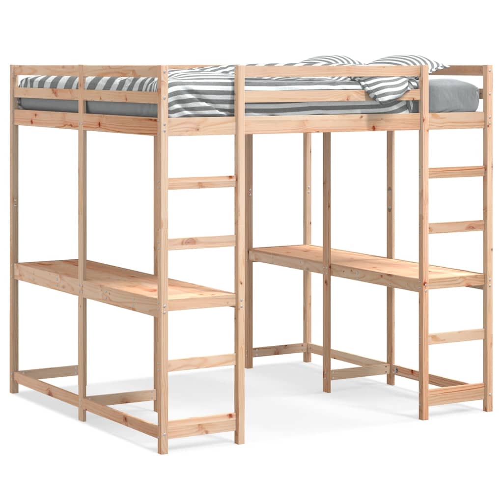 vidaXL Hochbett mit Schreibtisch & Leiter 180x200 cm Massivholz Kiefer