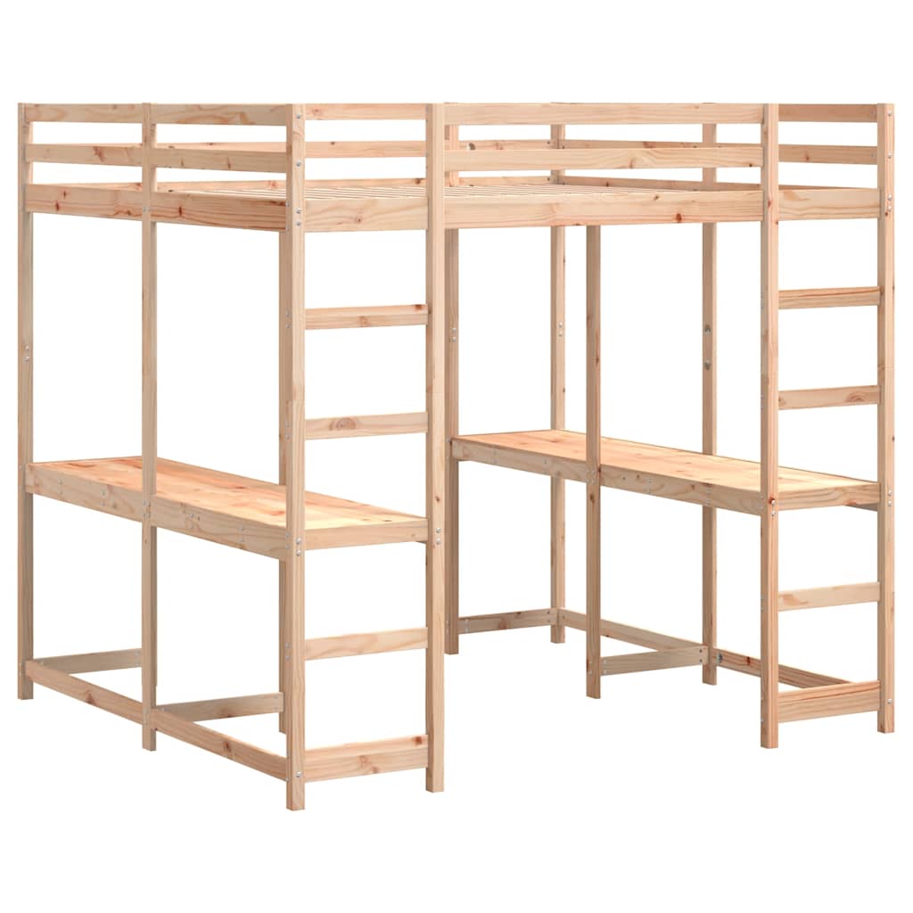 vidaXL Hochbett mit Schreibtisch & Leiter 180x200 cm Massivholz Kiefer