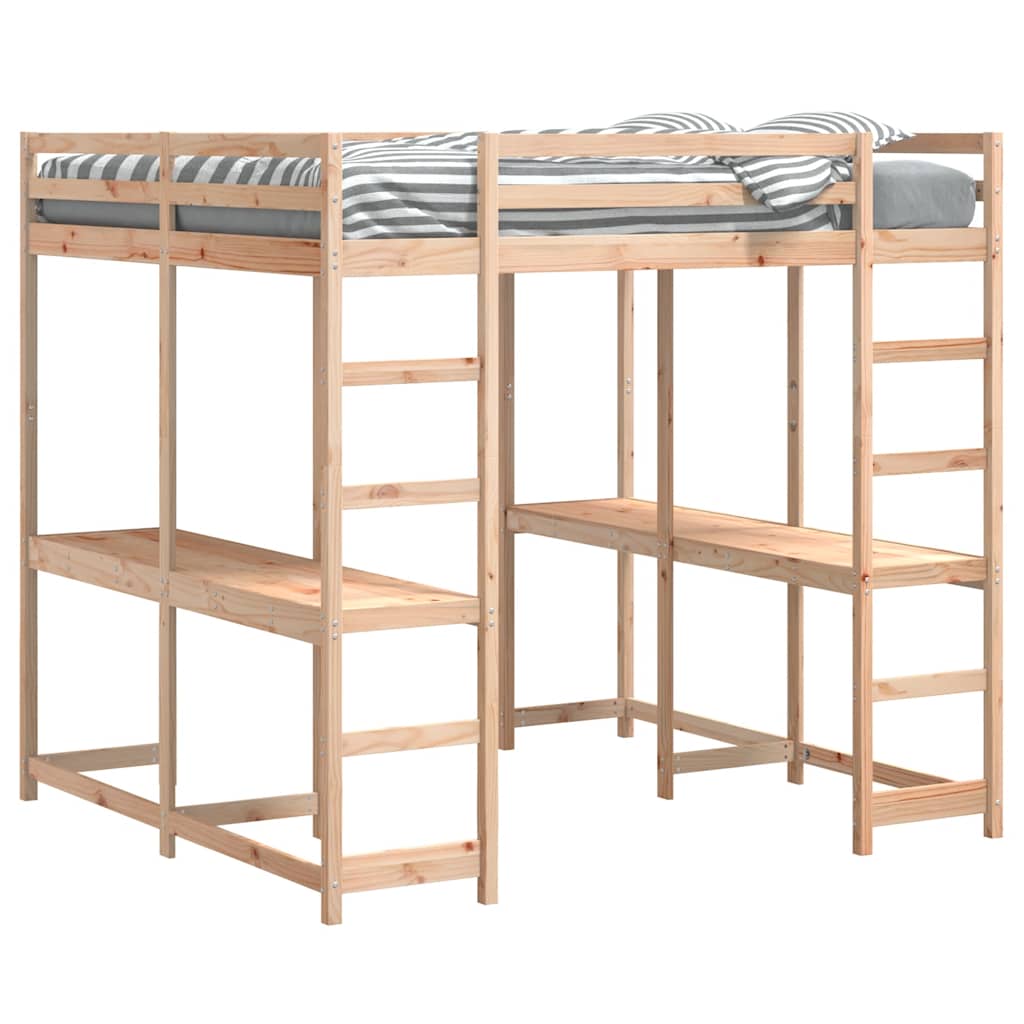 vidaXL Hochbett mit Schreibtisch & Leiter 180x200 cm Massivholz Kiefer