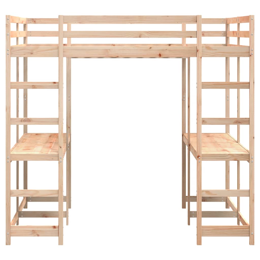 vidaXL Hochbett mit Schreibtisch & Leiter 180x200 cm Massivholz Kiefer