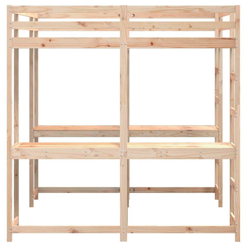 vidaXL Hochbett mit Schreibtisch & Leiter 180x200 cm Massivholz Kiefer