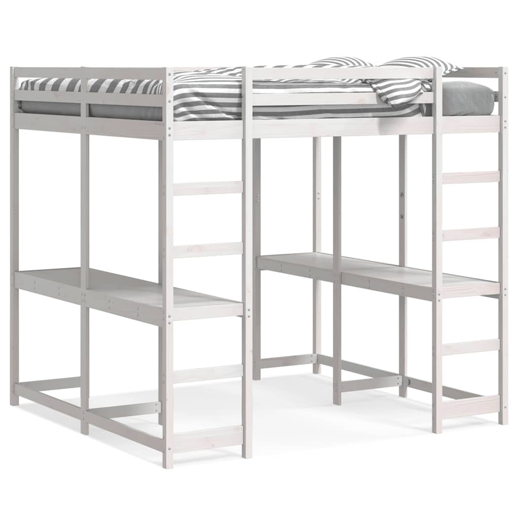 vidaXL Hochbett mit Schreibtisch & Leiter Weiß 160x200 cm Kiefernholz