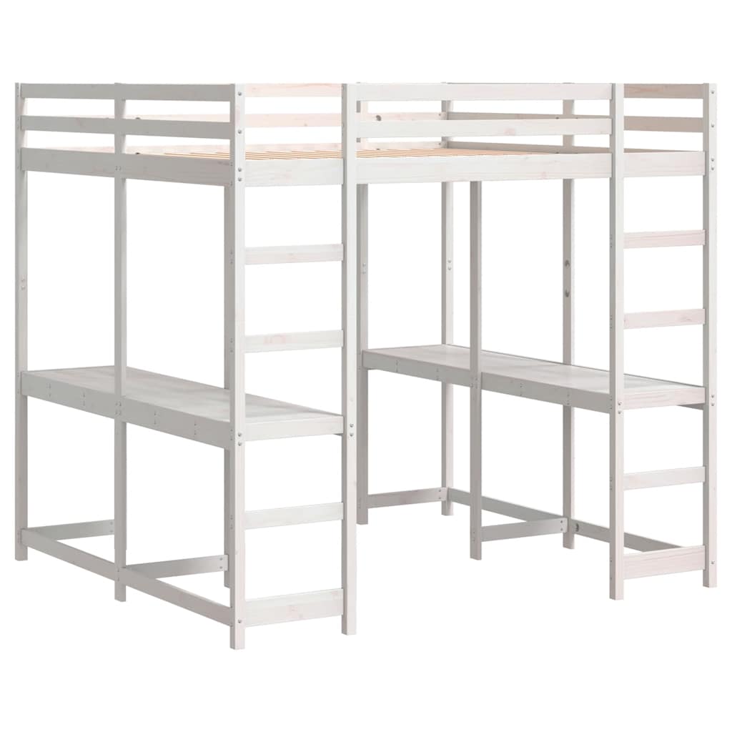 vidaXL Hochbett mit Schreibtisch & Leiter Weiß 160x200 cm Kiefernholz