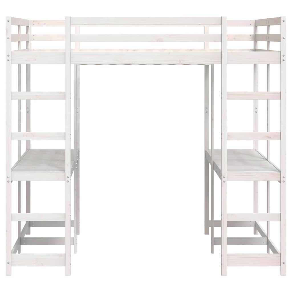vidaXL Hochbett mit Schreibtisch & Leiter Weiß 160x200 cm Kiefernholz
