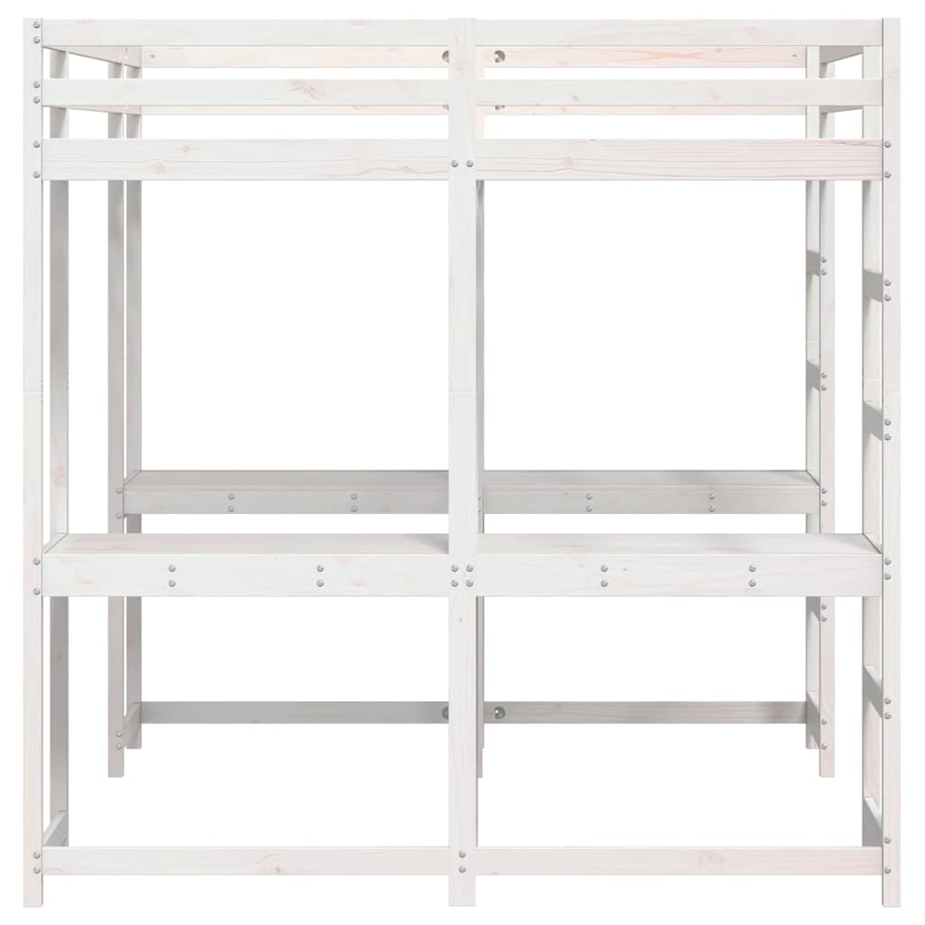 vidaXL Hochbett mit Schreibtisch & Leiter Weiß 160x200 cm Kiefernholz