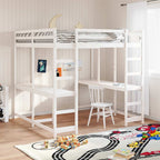 vidaXL Hochbett mit Schreibtisch & Leiter Weiß 160x200 cm Kiefernholz
