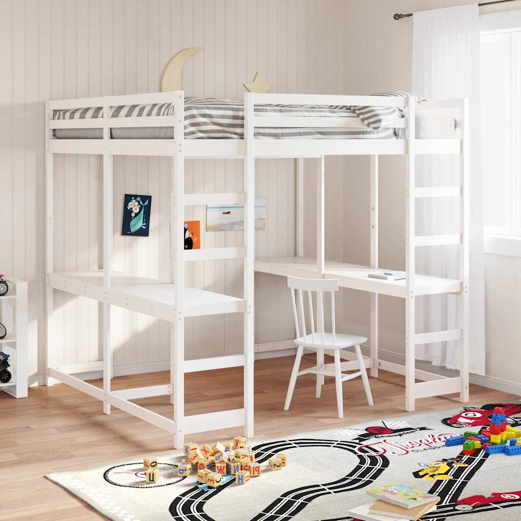 vidaXL Hochbett mit Schreibtisch & Leiter Weiß 160x200 cm Kiefernholz