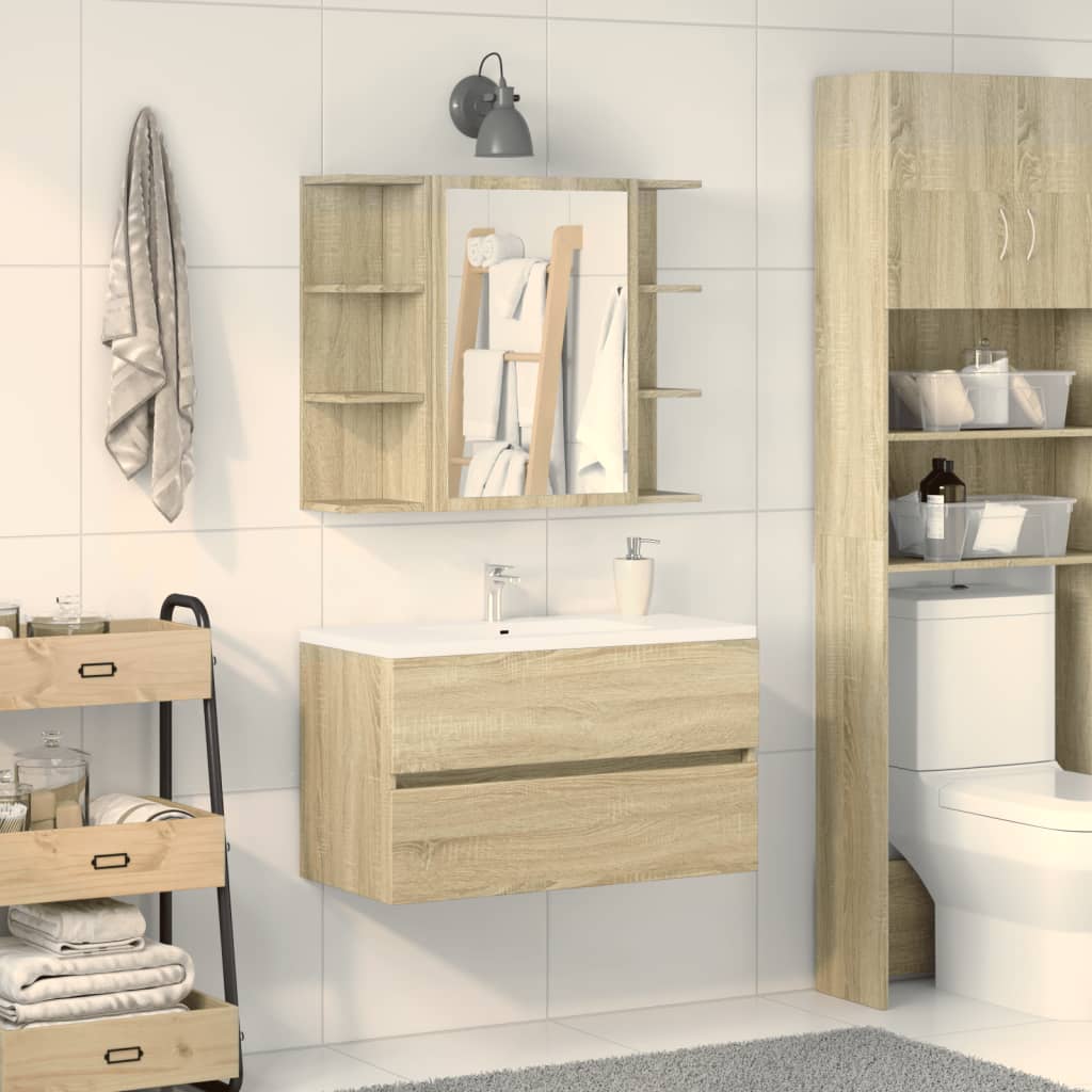 vidaXL Bad-Spiegelschrank Sonoma-Eiche 80x20,5x64 cm Holzwerkstoff