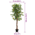 vidaXL Zitronenbaum Künstlich mit 3 Stämmen Grün 180 cm PP
