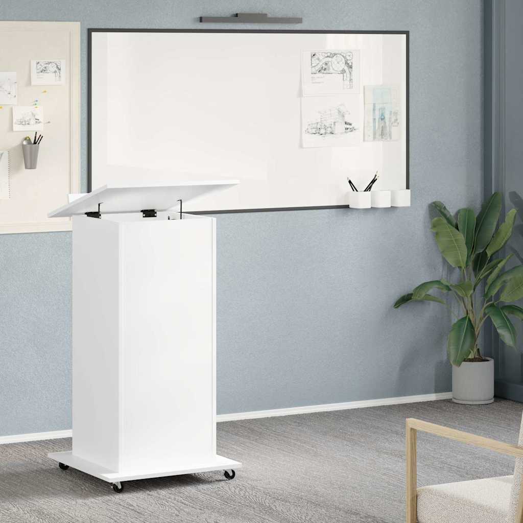 vidaXL Rednerpult mit Rollen & Schublade Weiß 55x55x107 cm