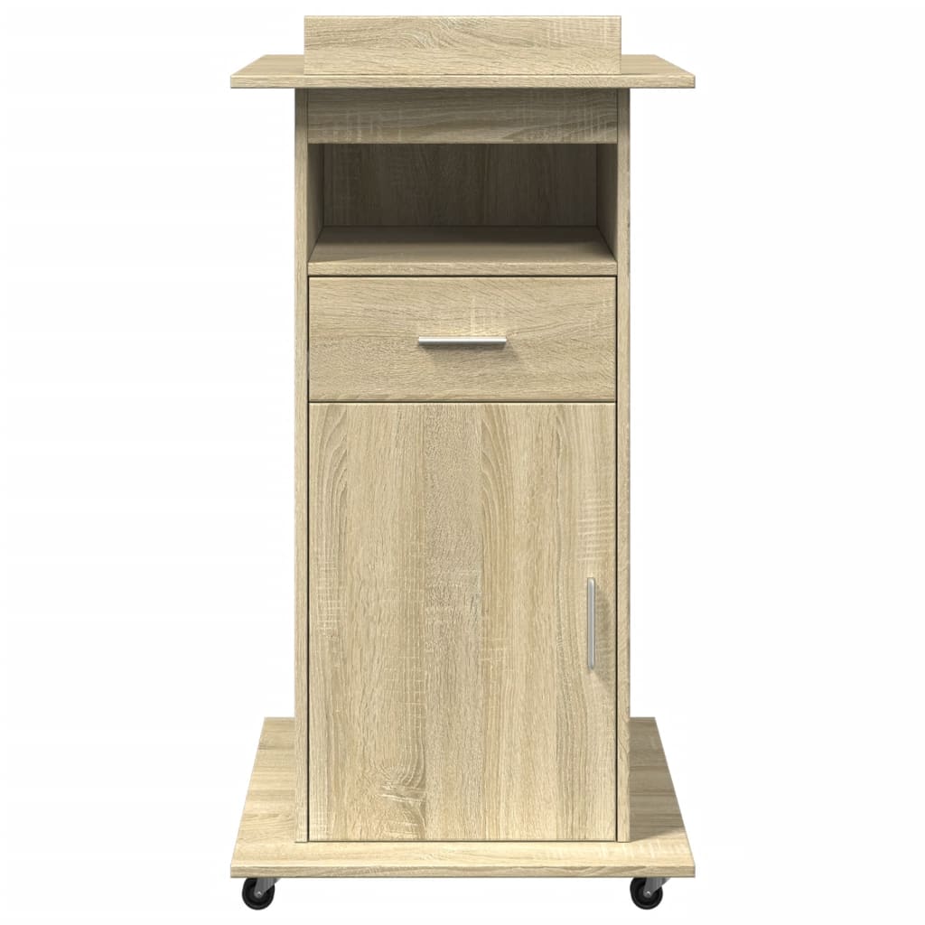 vidaXL Rednerpult mit Rollen & Schublade Sonoma-Eiche 55x55x107 cm